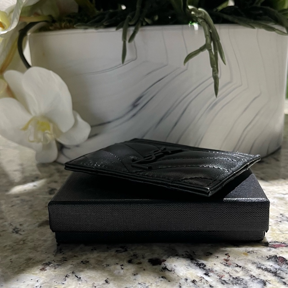Black Leather Card Holder YSL Yves Saint Laurent